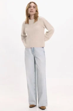 Vila Jersey de punto con detalle en puño Beige