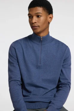 Selected Jersey de punto con media cremallera 100% algodón Azul marino Sale