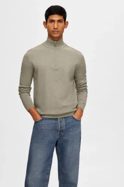 Selected Jersey de punto con media cremallera 100% algodón Verde