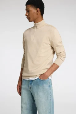 Selected Jersey de punto con media cremallera 100% algodón Beige New