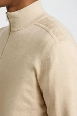 Selected Jersey de punto con media cremallera 100% algodón Beige New