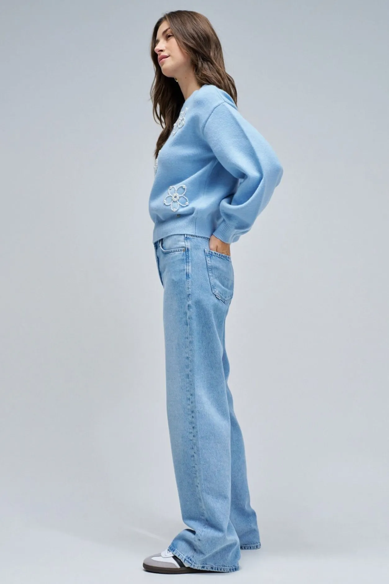 Salsa Jeans Jersey de punto con perlas Azul Outlet