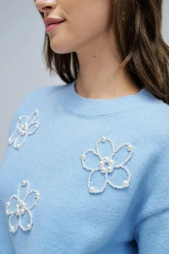 Salsa Jeans Jersey de punto con perlas Azul Outlet