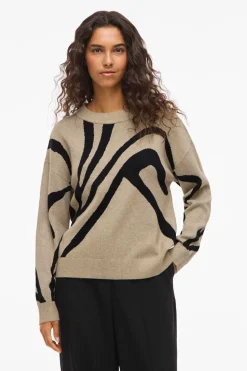 Vila Jersey de punto con viscosa Estampado beige Discount