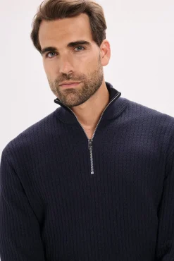 Jack & Jones Jersey de punto cuello cremallera Azul marino Clearance