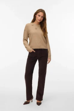 Vero Moda Jersey de punto cuello redondo Marr&oacute;n New