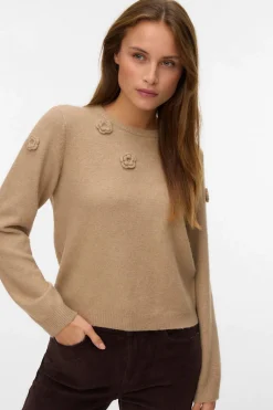 Vero Moda Jersey de punto cuello redondo Marr&oacute;n New