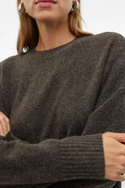 Vero Moda Jersey de punto cuello redondo Marr&oacute;n oscuro Clearance