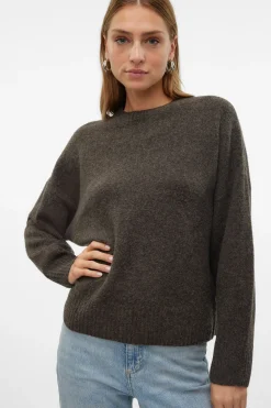 Vero Moda Jersey de punto cuello redondo Marr&oacute;n oscuro Clearance