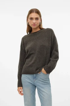 Vero Moda Jersey de punto cuello redondo Marr&oacute;n oscuro Clearance