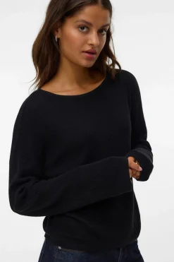 Vero Moda Jersey de punto fino con cuello barco Negro Sale
