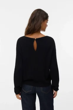 Vero Moda Jersey de punto fino con cuello barco Negro Sale
