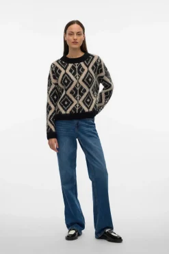 Vero Moda Jersey de punto grueso con estampado Negro Clearance
