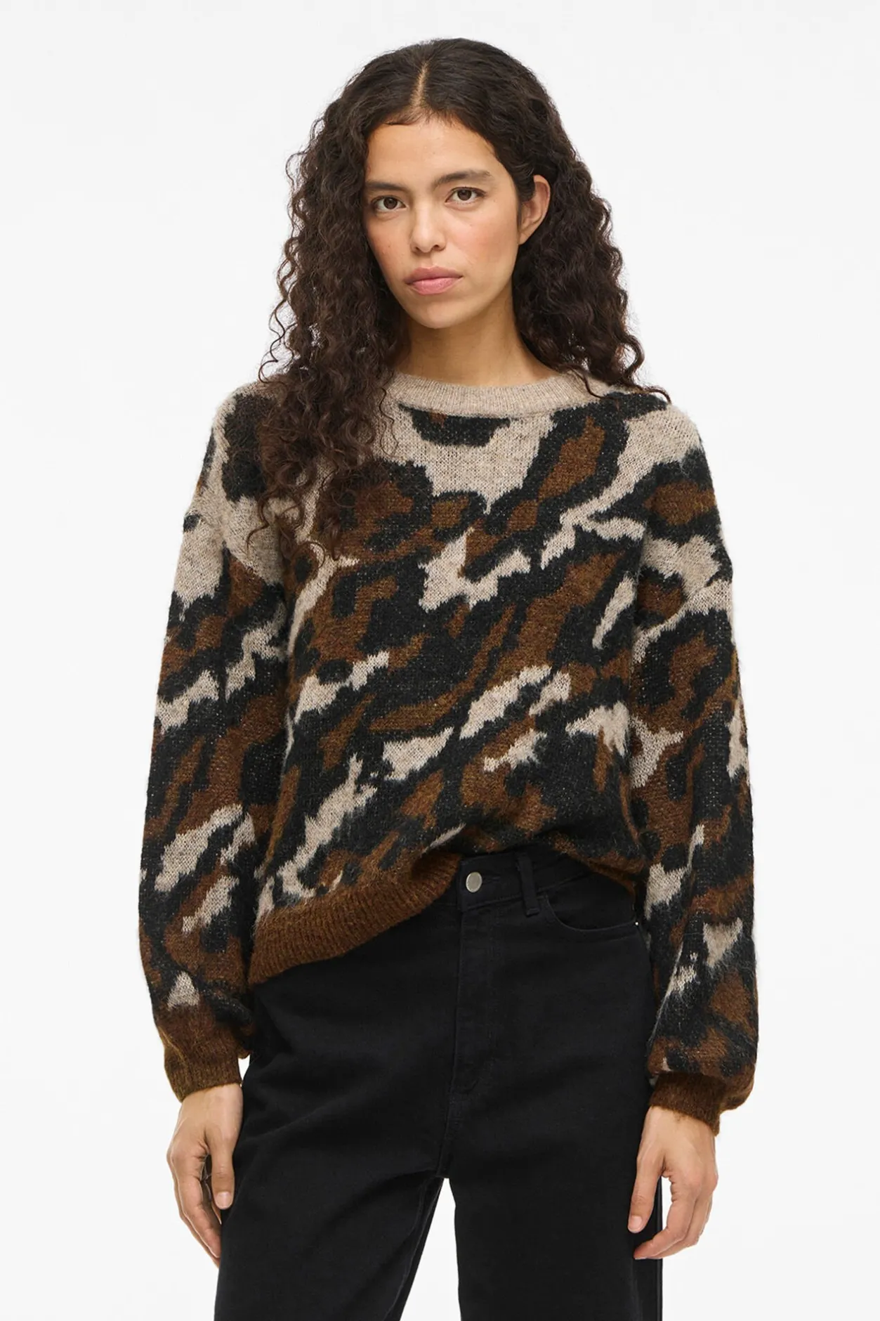 Vila Jersey de punto jacquard con lana Marrón Online