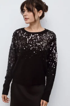 Vila Jersey de punto lentejuelas Negro Sale