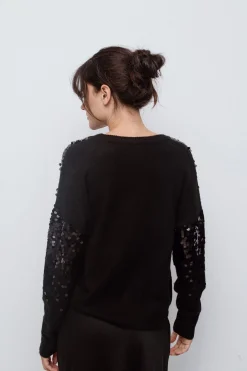 Vila Jersey de punto lentejuelas Negro Sale
