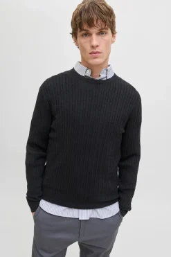 Jack & Jones Jersey de punto trenzado negro