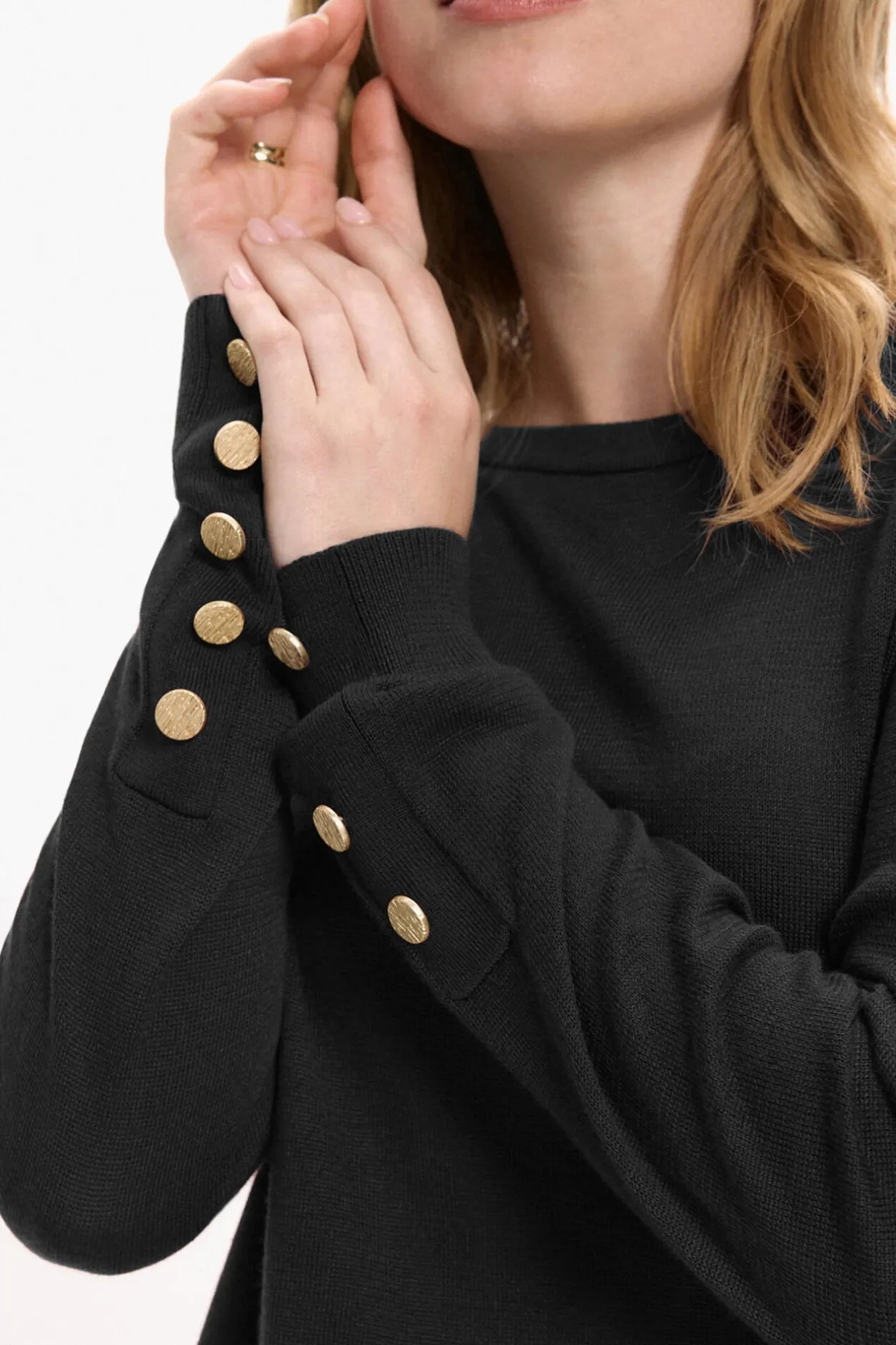 Vila Jersey de viscosa con botones en los puños Negro