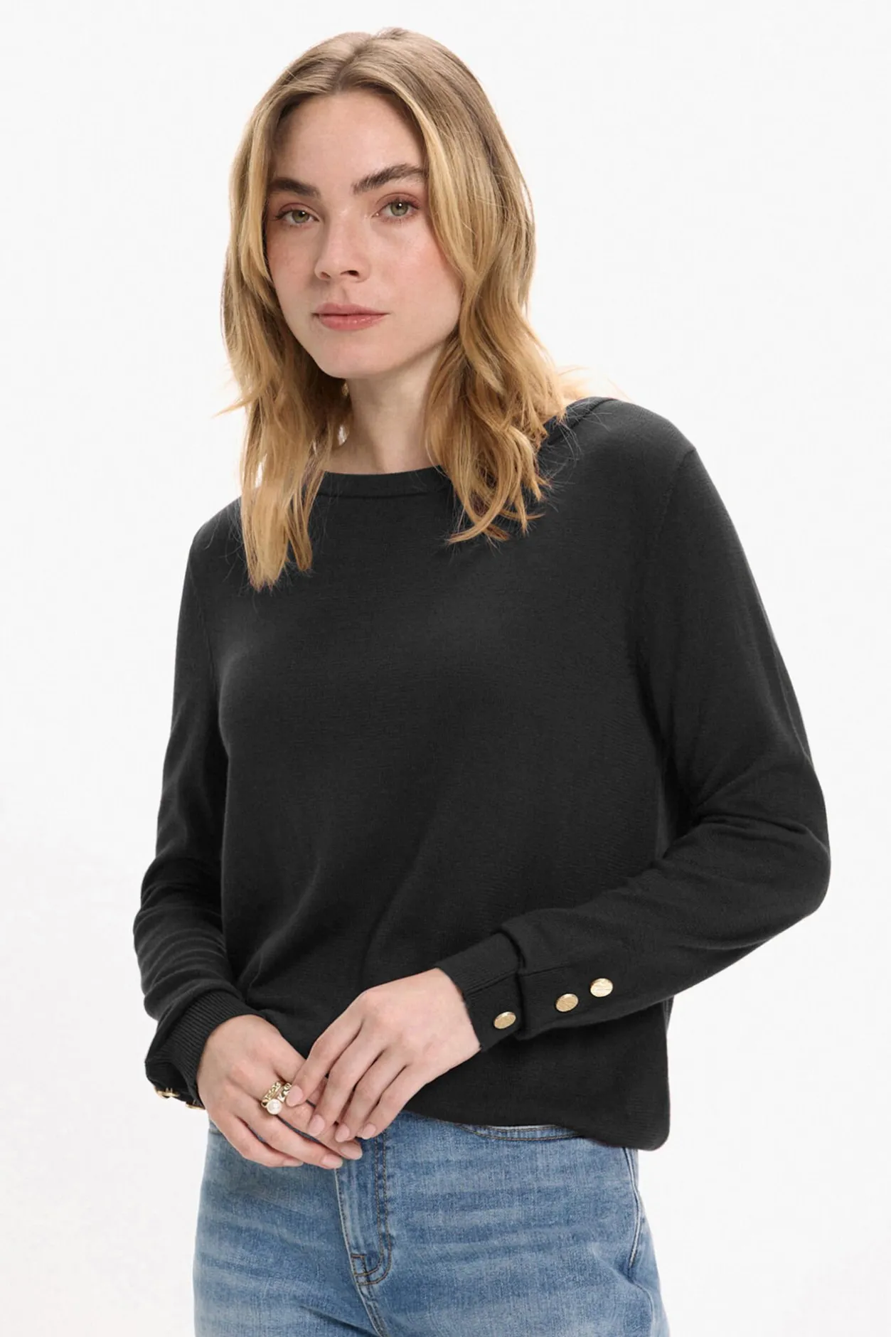 Vila Jersey de viscosa con botones en los puños Negro