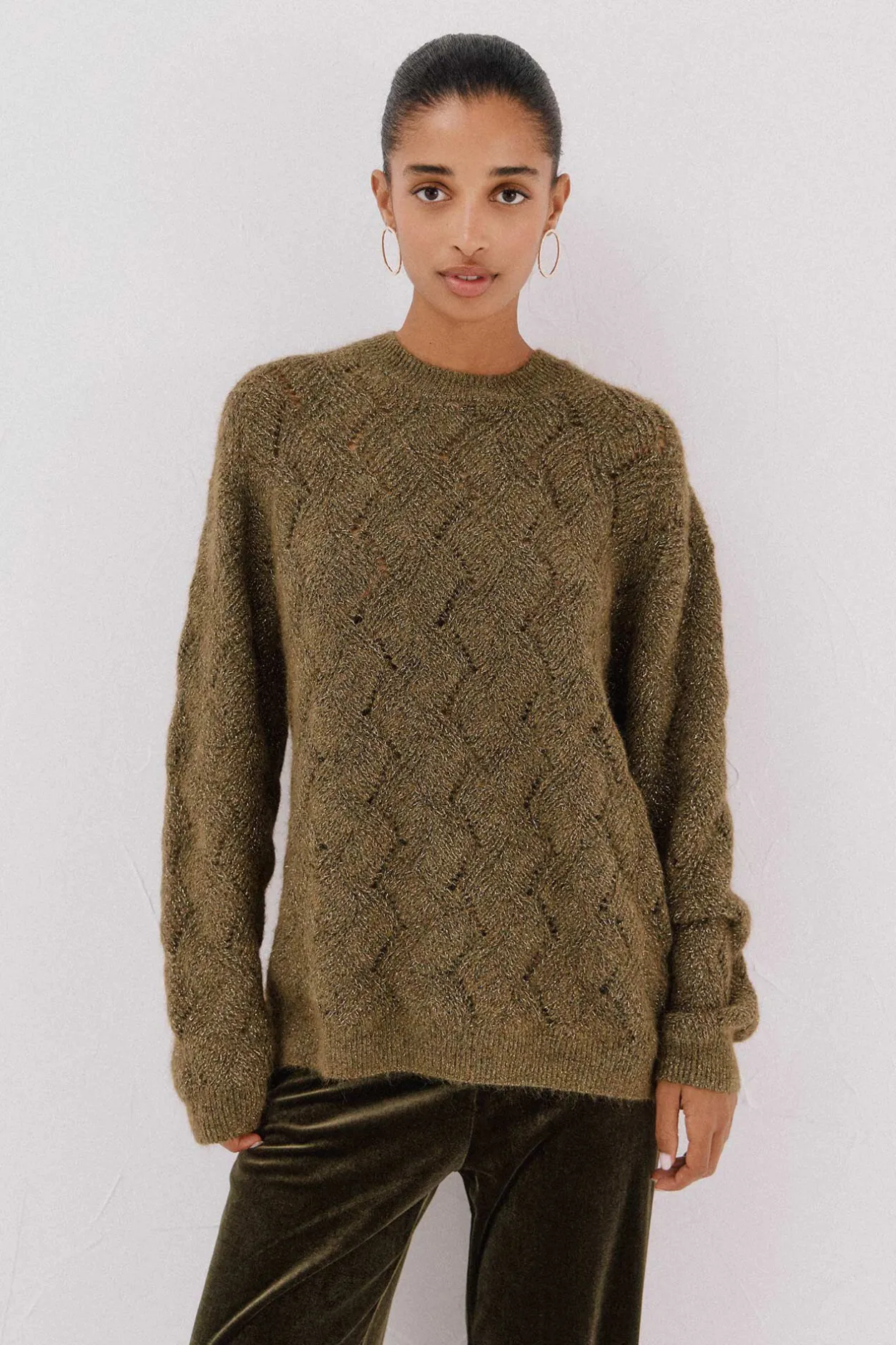 Cortefiel Jersey delantero lentejuelas. Verde Hot