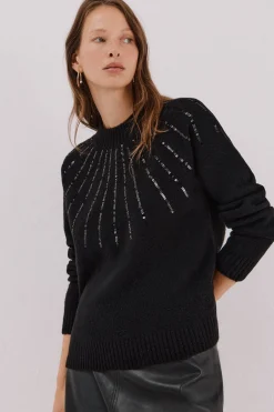 Cortefiel Jersey delantero lentejuelas. Negro Clearance