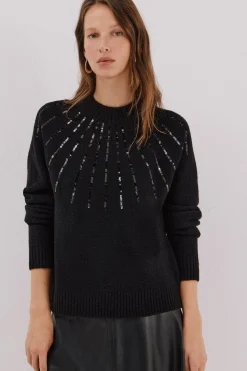 Cortefiel Jersey delantero lentejuelas. Negro Clearance