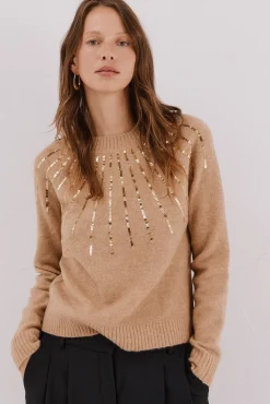 Cortefiel Jersey delantero lentejuelas. Beige New