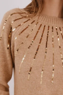 Cortefiel Jersey delantero lentejuelas. Beige New