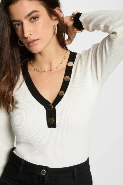 Morgan Jersey entallado con cuello en V Blanco Sale
