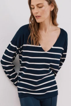 Cortefiel Jersey escote pico Estampado azul Clearance