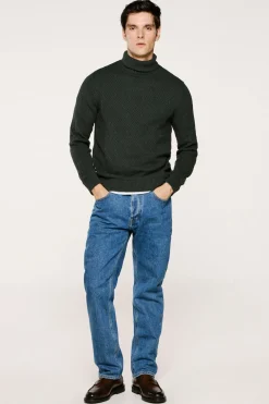 Selected Jersey estructura cuello alto 100% algodón orgánico Verde oscuro Discount