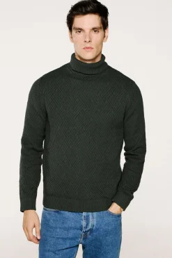 Selected Jersey estructura cuello alto 100% algodón orgánico Verde oscuro Discount