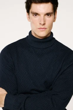 Selected Jersey estructura cuello alto 100% algodón orgánico Azul marino Discount