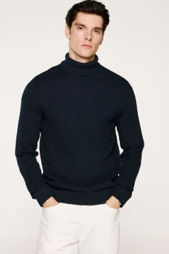 Selected Jersey estructura cuello alto 100% algodón orgánico Azul marino Discount