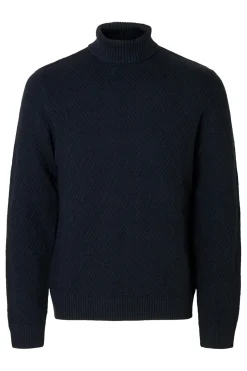 Selected Jersey estructura cuello alto 100% algodón orgánico Azul marino Discount