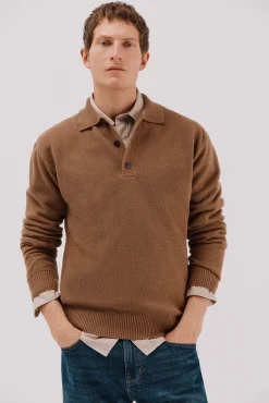 Cortefiel Jersey estructura lana cuello polo botones Beige Online