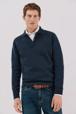 Cortefiel Jersey estructura lana cuello polo botones Azul marino