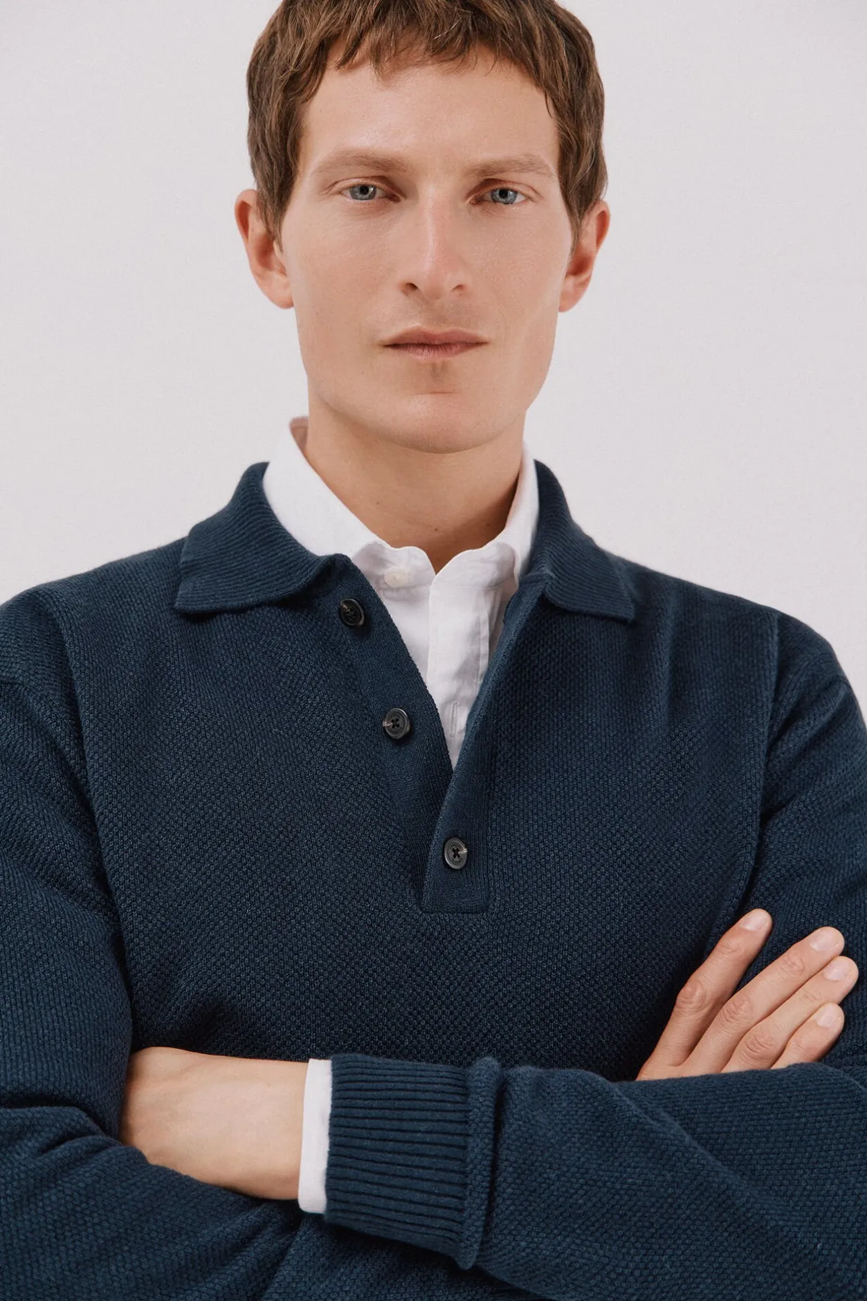 Cortefiel Jersey estructura lana cuello polo botones Azul marino