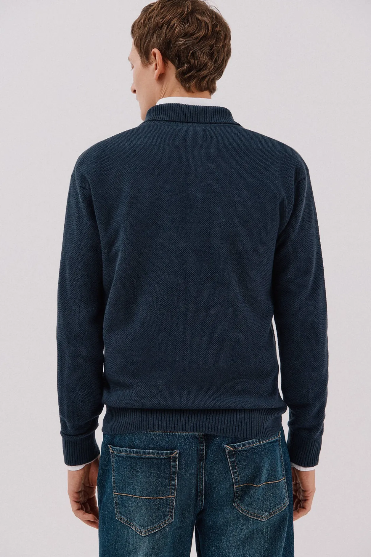 Cortefiel Jersey estructura lana cuello polo botones Azul marino
