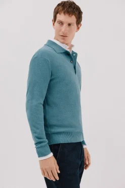 Cortefiel Jersey estructura lana cuello polo botones Azul Online