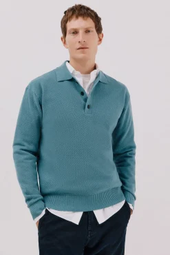 Cortefiel Jersey estructura lana cuello polo botones Azul Online