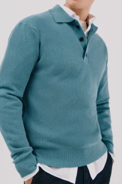 Cortefiel Jersey estructura lana cuello polo botones Azul Online