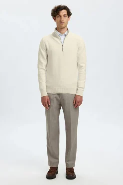 Selected Jersey estructura media cremallera 100% algodón orgánico. Beige Sale