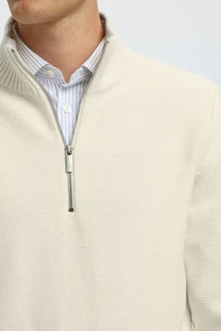 Selected Jersey estructura media cremallera 100% algodón orgánico. Beige Sale