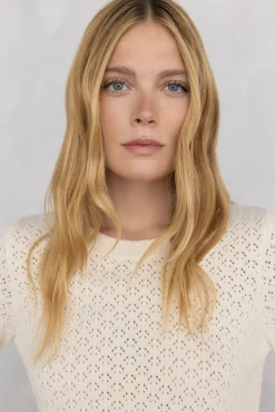 Pedro del Hierro Jersey fantasía calada manga acampanada Crudo Outlet