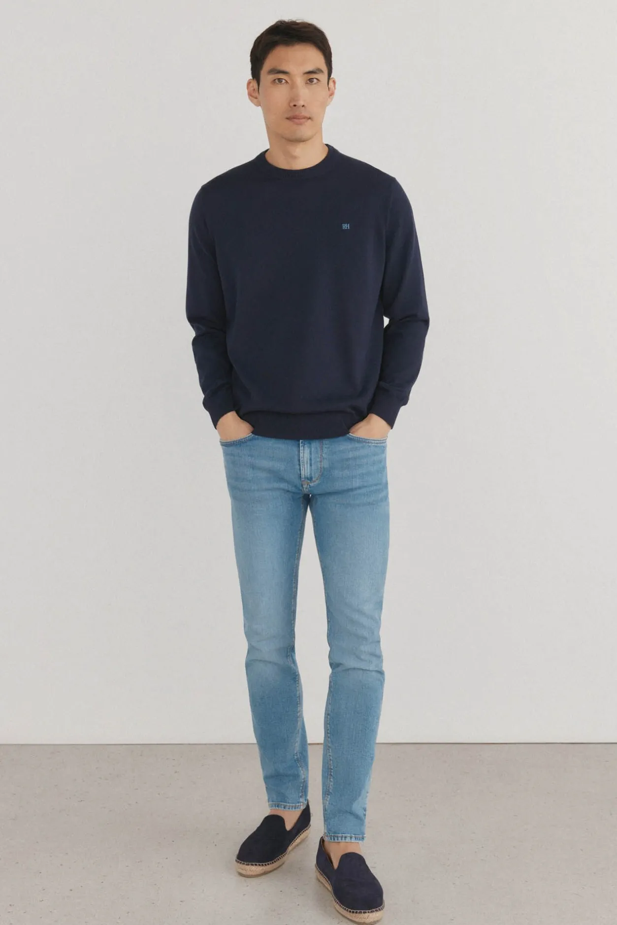 Pedro del Hierro Jersey fino algodón premium cuello redondo Azul