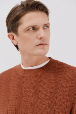 Cortefiel Jersey fino algodón trenzado cuello caja Naranja Hot