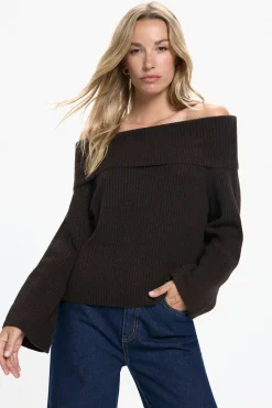 Vero Moda Jersey hombros descubiertos Marrón oscuro Outlet