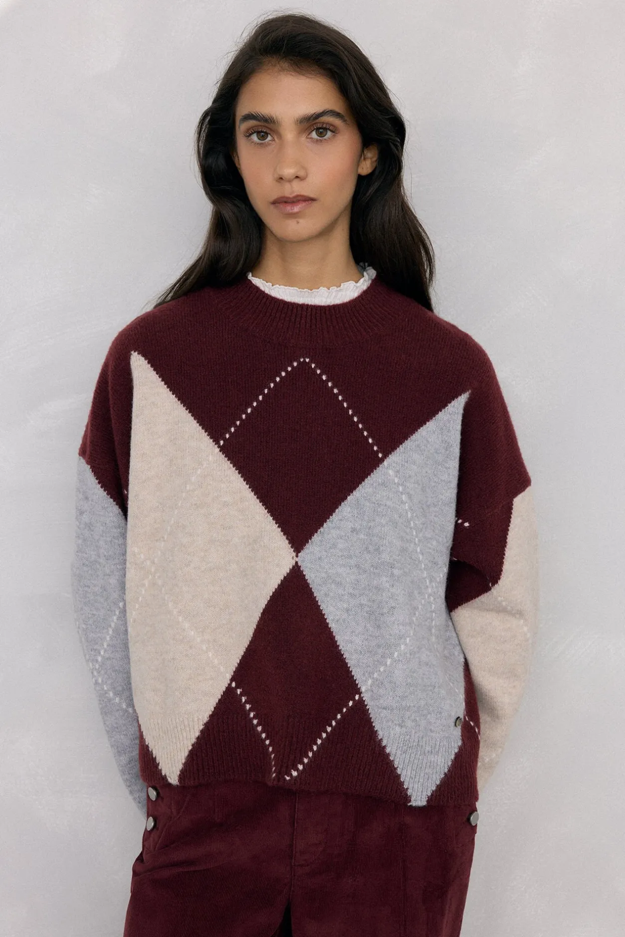 Pedro del Hierro Jersey jacquard de rombos Burdeos