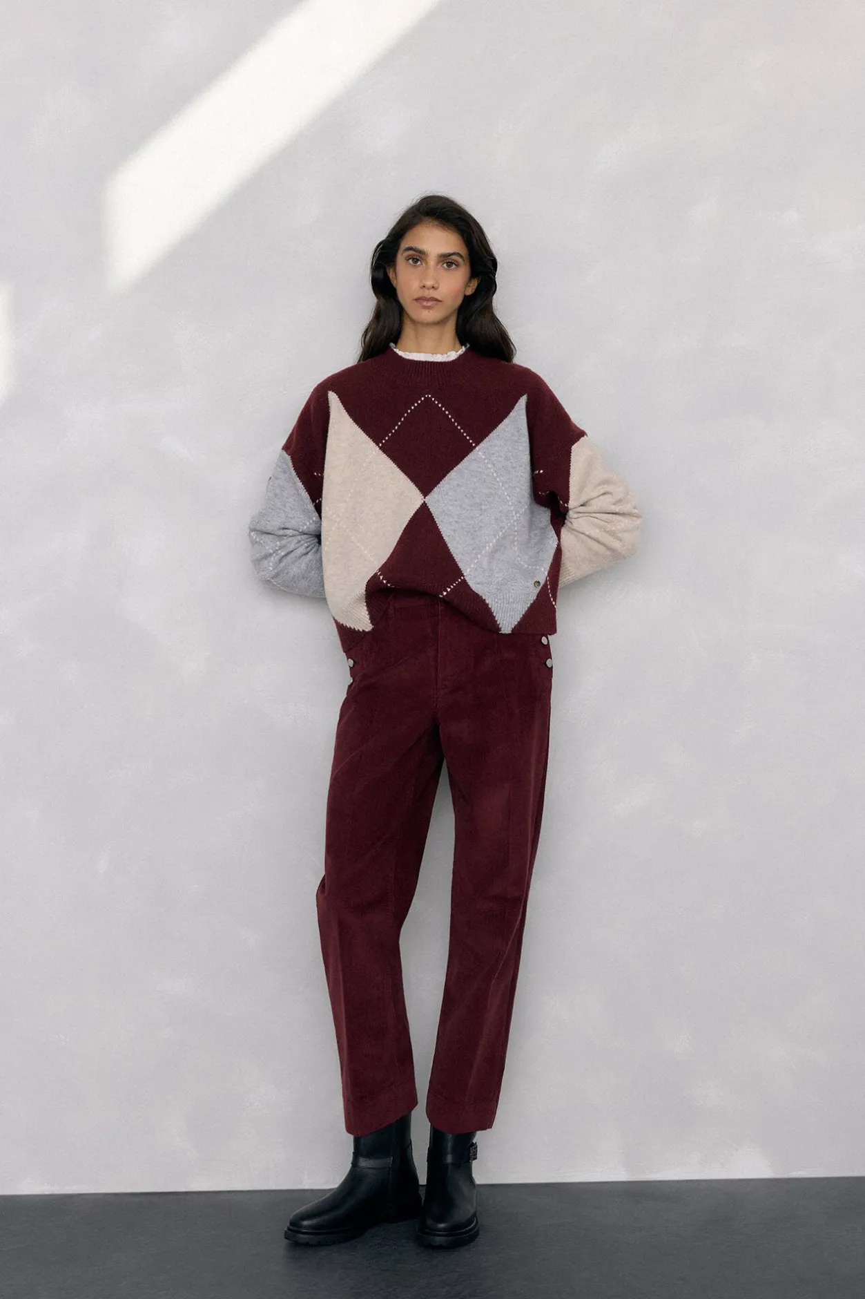 Pedro del Hierro Jersey jacquard de rombos Burdeos